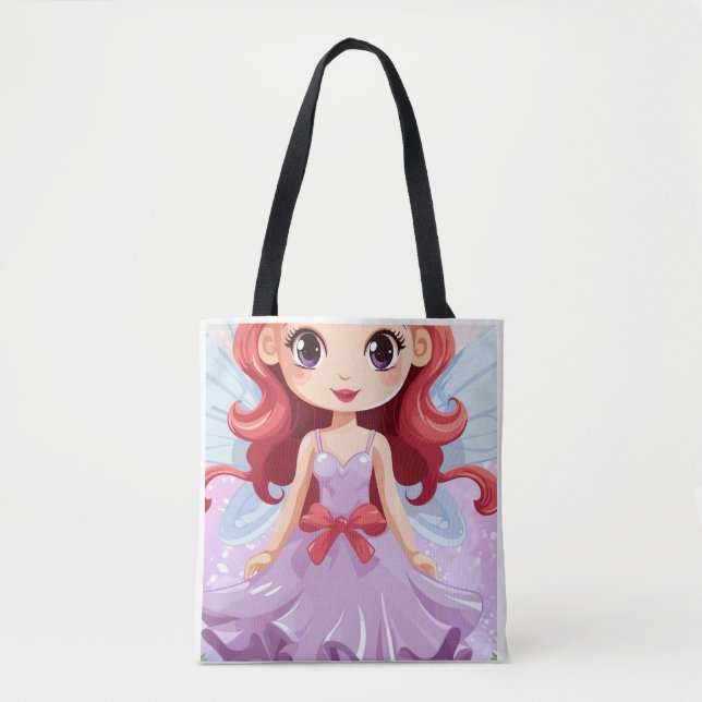 Söt Chibi-Fé-ängel Lila Klänning Axelväska  Tygkasse (Framsida)