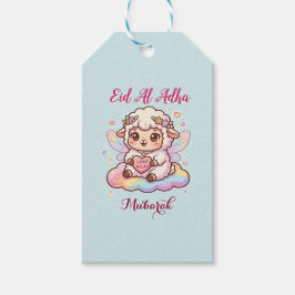 Söt Chibi-Fé-Djur Får Regnbåge Eid Adha Mubarak Presentetikett
