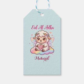 Söt Chibi-Fé-Djur Får Regnbåge Eid Adha Mubarak Presentetikett