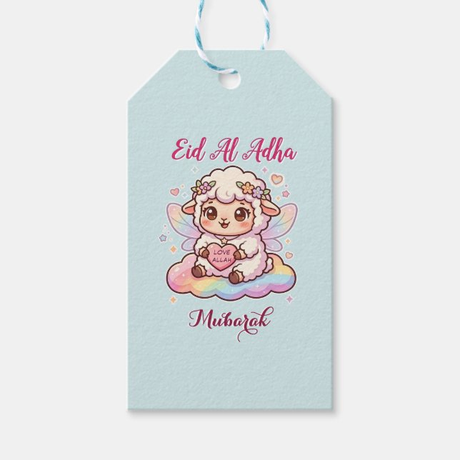 Söt Chibi-Fé-Djur Får Regnbåge Eid Adha Mubarak  Presentetikett (Framsidan)