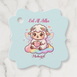 Söt Chibi-Fé-Djur Får Regnbåge Eid Al-Adha Mubarak Gåvor Etiketter