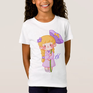 Söt Chibi-Flicka Lila Hatt T-Shirt | Kawaii Barn T