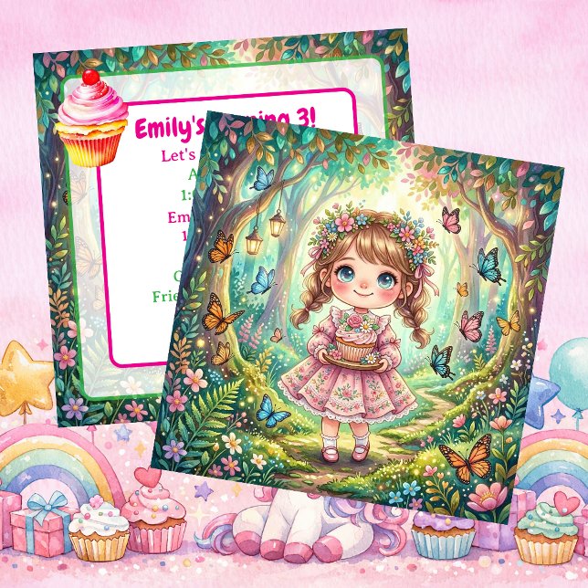 Söt Chibi-flicka med Cupcake-födelsedagsfest Inbjudningar (Skapare uppladdad)