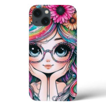 Söt Chibi-Flicka Med Regnbågshår Telefonfodral