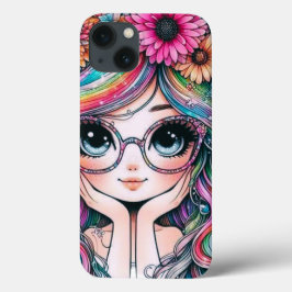 Söt Chibi-Flicka Med Regnbågshår Telefonfodral