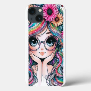 Söt Chibi-Flicka Med Regnbågshår Telefonfodral