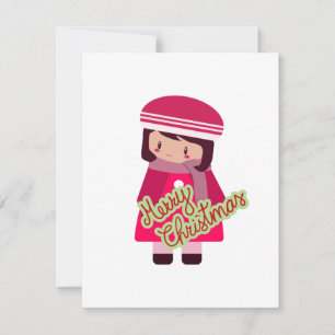 Söt chibi-flicka platt julkort