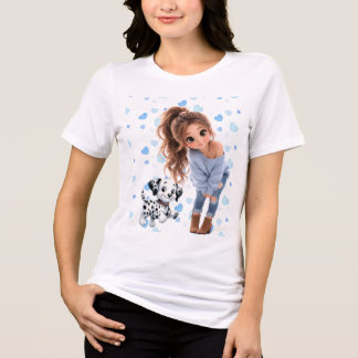 Söt Chibi-Flicka & Valp T-Shirt