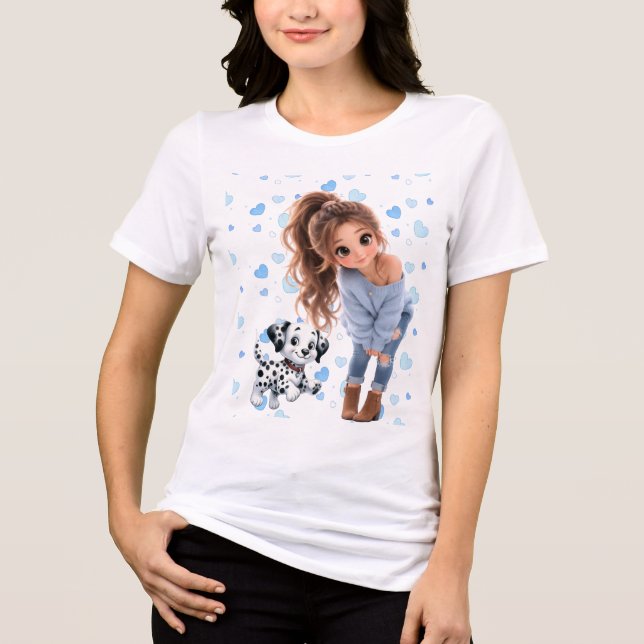 Söt Chibi-Flicka & Valp T-Shirt (Framsida)
