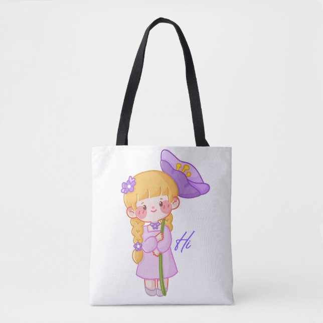 Söt Chibi Flickas Paraply Väsk  Tygkasse (Framsida)