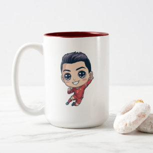 Söt Chibi-fotbollsspelare-mugg – Tecknad fotboll Två-Tonad Mugg
