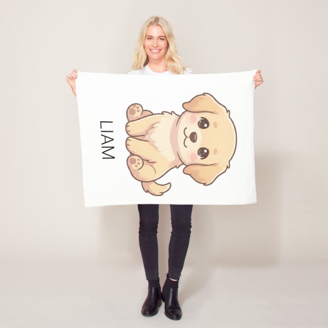 Söt Chibi-Golden Retriever med anpassat namn  Fleecefilt (På plats)
