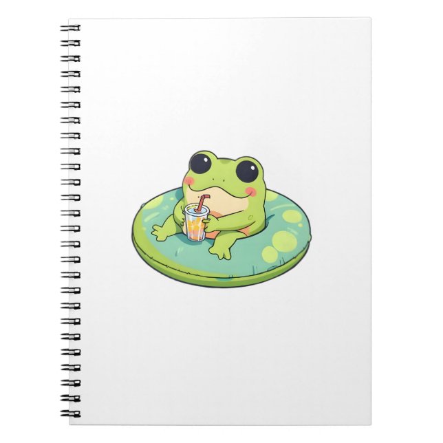 Söt Chibi Groda Sommar Pool Dag Lemonad Design Anteckningsbok (Framsidan)