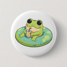 Söt Chibi Groda Sommar Pool Dag Lemonad Design