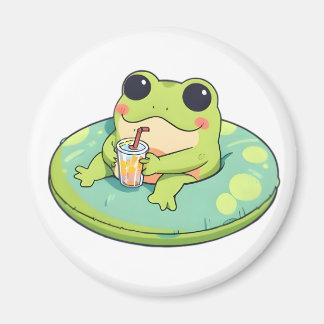 Söt Chibi Groda Sommar Pool Dag Lemonad Design Magnet