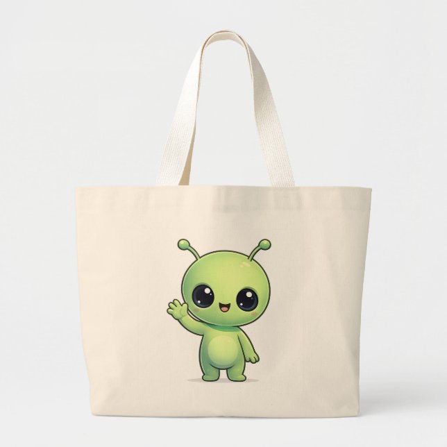 Söt Chibi Grön Alien Toteväska – Kawaii Rymd Cha Jumbo Tygkasse (Framsidan)