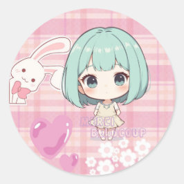 Söt Chibi Grön Hår Runt Klistermärke