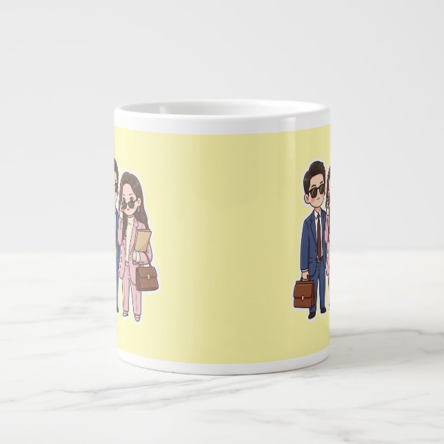Söt Chibi K-Drama Juristpar Kaffe Mugg Jumbo Mugg (Framsidan)