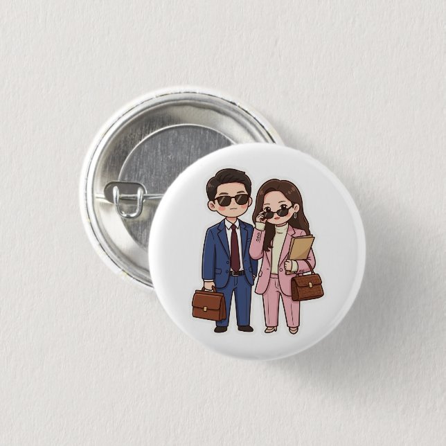 Söt Chibi K-Drama Juristpar Knappsats Knapp (Framsida & baksida)
