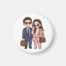 Söt Chibi K-Drama Juristpar Rund Kylskåpsmagnet