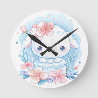 Söt Chibi Kanin Illustration Rund Klocka