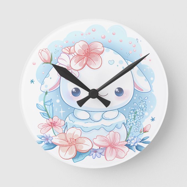 Söt Chibi Kanin Illustration Rund Klocka (Framsida)
