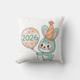 Söt Chibi-kaninmaskot som håller 2026 ballonger Kudde