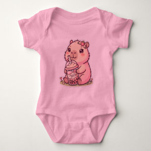Söt Chibi-Kapibar som dricker jordgubbs-Boba-mjölk T Shirt