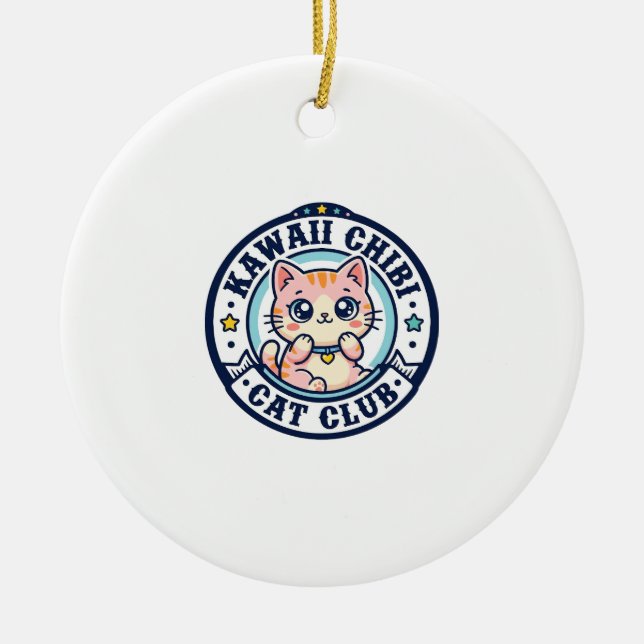 Söt Chibi Katt Kattmamma Presentidé - Söt Chibi  Julgransprydnad Keramik (Framsidan)