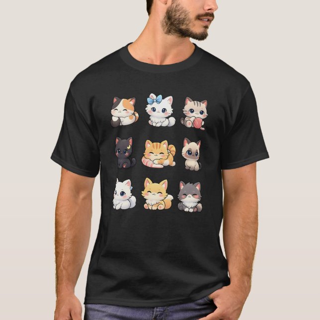 Söt Chibi-Katt-samling T-shirt Söt Katt (Framsida)