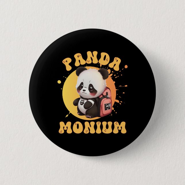 Söt Chibi Kawaii Panda Namn Skolår På Bakre B Knapp (Framsida)