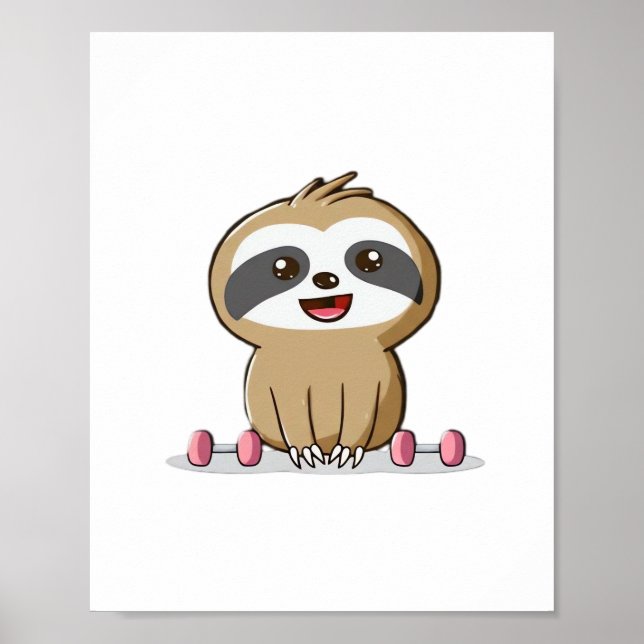 Söt Chibi-Lovträning � Rolrig Kawaii Gym-Djur Poster (Framsidan)