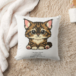 Söt Chibi Maine Coon Kattunge Nurseriesömnad Kudde