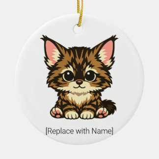 Söt Chibi Maine Coon Kottunge Bebis Prydnad Julgransprydnad Keramik