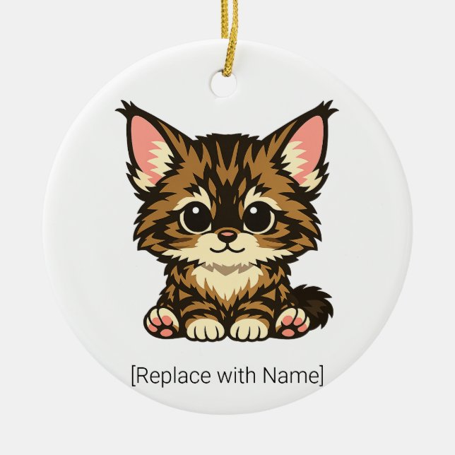 Söt Chibi Maine Coon Kottunge Bebis Prydnad Julgransprydnad Keramik (Framsidan)