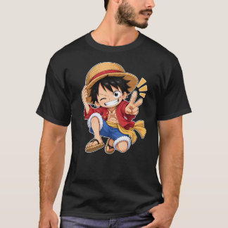 Söt Chibi Monkey D. Luffy One Piece Anime Fred T Shirt
