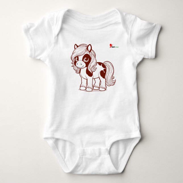 Söt Chibi Pony Häst Bebis Kroppsoverall T Shirt (Framsida)