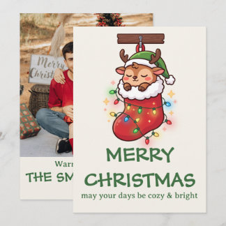 Söt Chibi Rensdyrstövel Jul Fotokort Kort