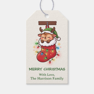 Söt Chibi Rensdyrstövel Jul Presentetikett