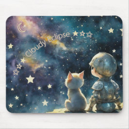 Söt Chibi Riddare och Katten Stjärnhimmel Musmatta