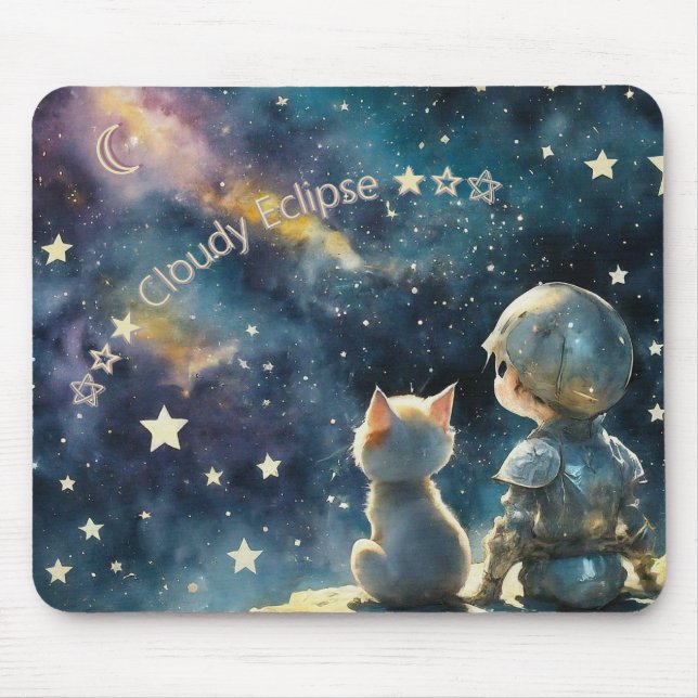 Söt Chibi Riddare och Katten Stjärnhimmel Musmatta (Framsidan)