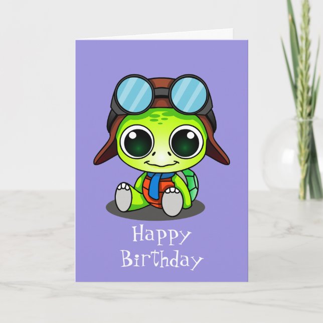 Söt Chibi Serietecknad Sköldpadda Grattis på födel Kort (Framsida)