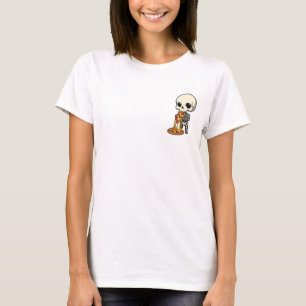 Söt Chibi-Skelett som slukar ostig pepperoni T Shirt