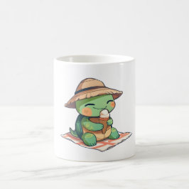 Söt Chibi Sköldpadda i Halmhatt som Äter Glass  Kaffemugg
