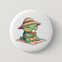 Söt Chibi Sköldpadda i Halmhatt som Äter Glass
