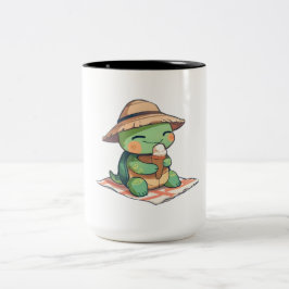 Söt Chibi Sköldpadda i Halmhatt som Äter Glass  Två-Tonad Mugg