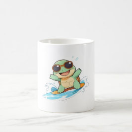 Söt Chibi Sköldpadda Surfare Sommar Strand Design Kaffemugg