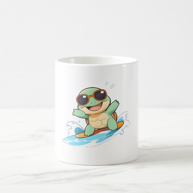 Söt Chibi Sköldpadda Surfare Sommar Strand Design Kaffemugg (Center)