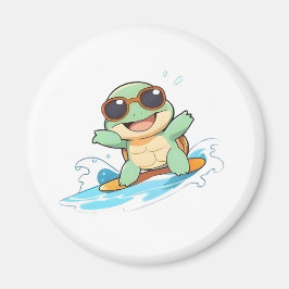 Söt Chibi Sköldpadda Surfare Sommar Strand Design Magnet