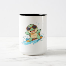 Söt Chibi Sköldpadda Surfare Sommar Strand Design Två-Tonad Mugg